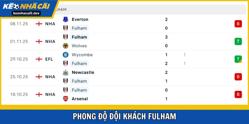 Fulham thua khá nhiều tại EPL